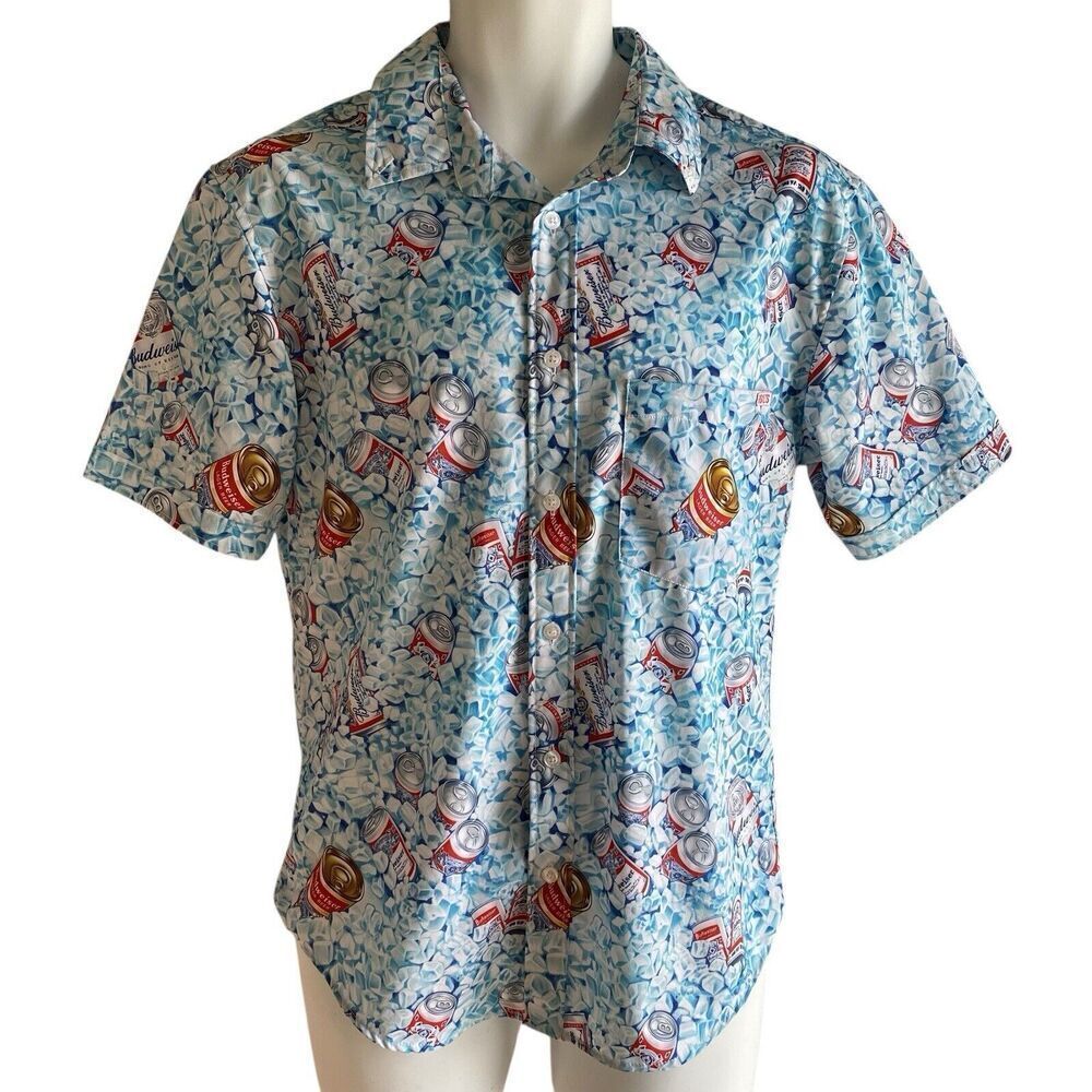 RSVLTS Budweiser Shirt Men's Small Blue Dad's Cooler Ice Beer Kunuflex